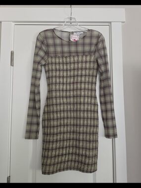 Plaid Long Sleeve Bodycon Dress - Green Plaid